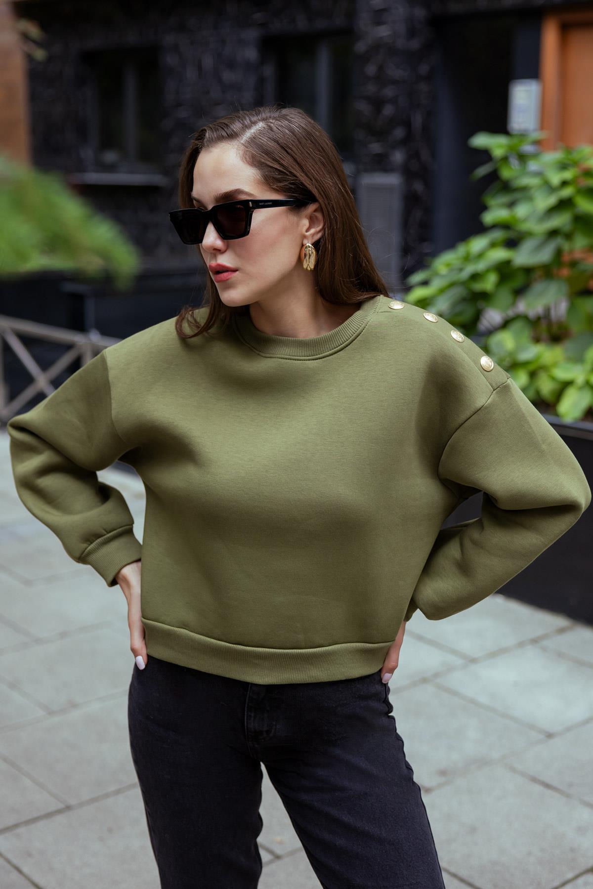 Shoulder Button Sweatshirt - dark green