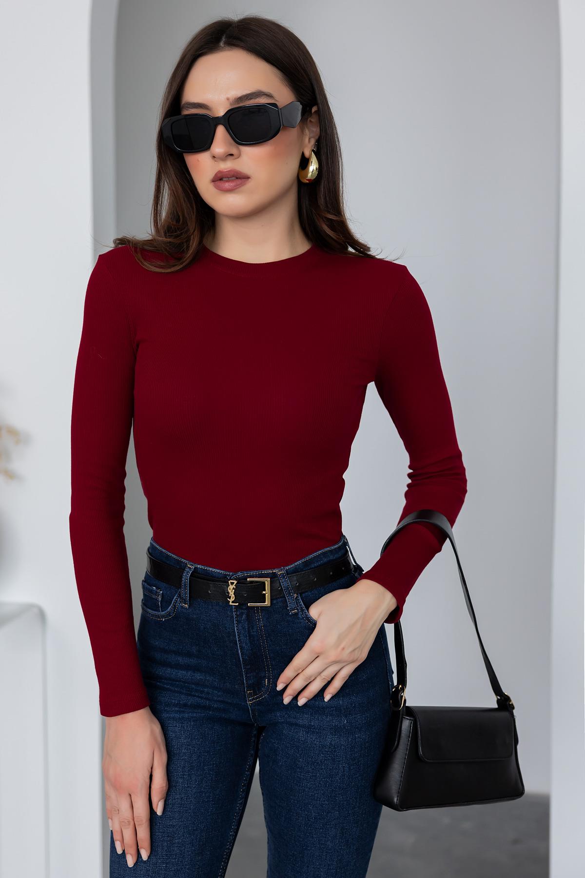 Basic Ruffled Blouse - CLARET red