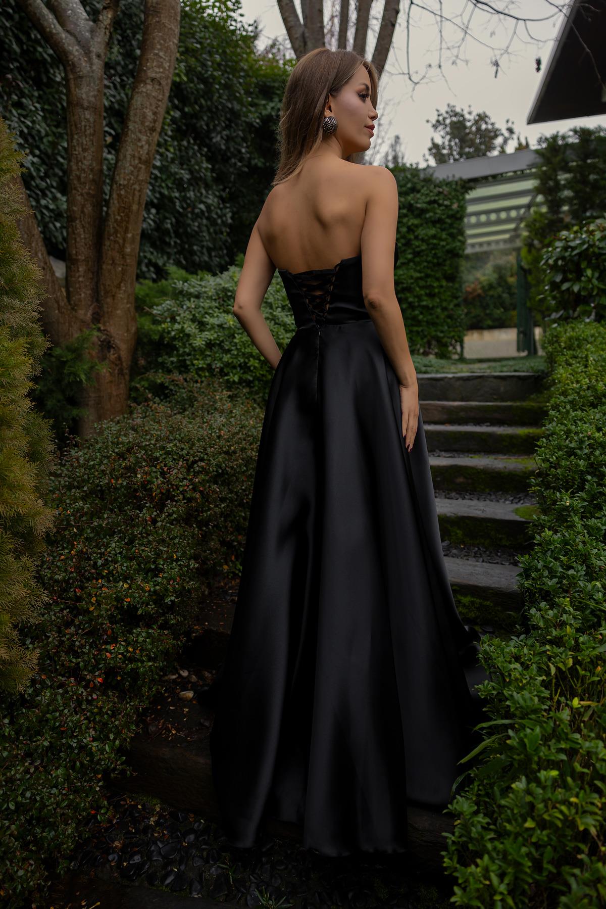 Strapless Bow Design Evening Dress - BLACK