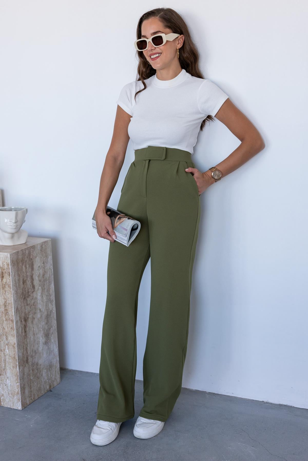 Lycra Palazzo Trousers - GREEN