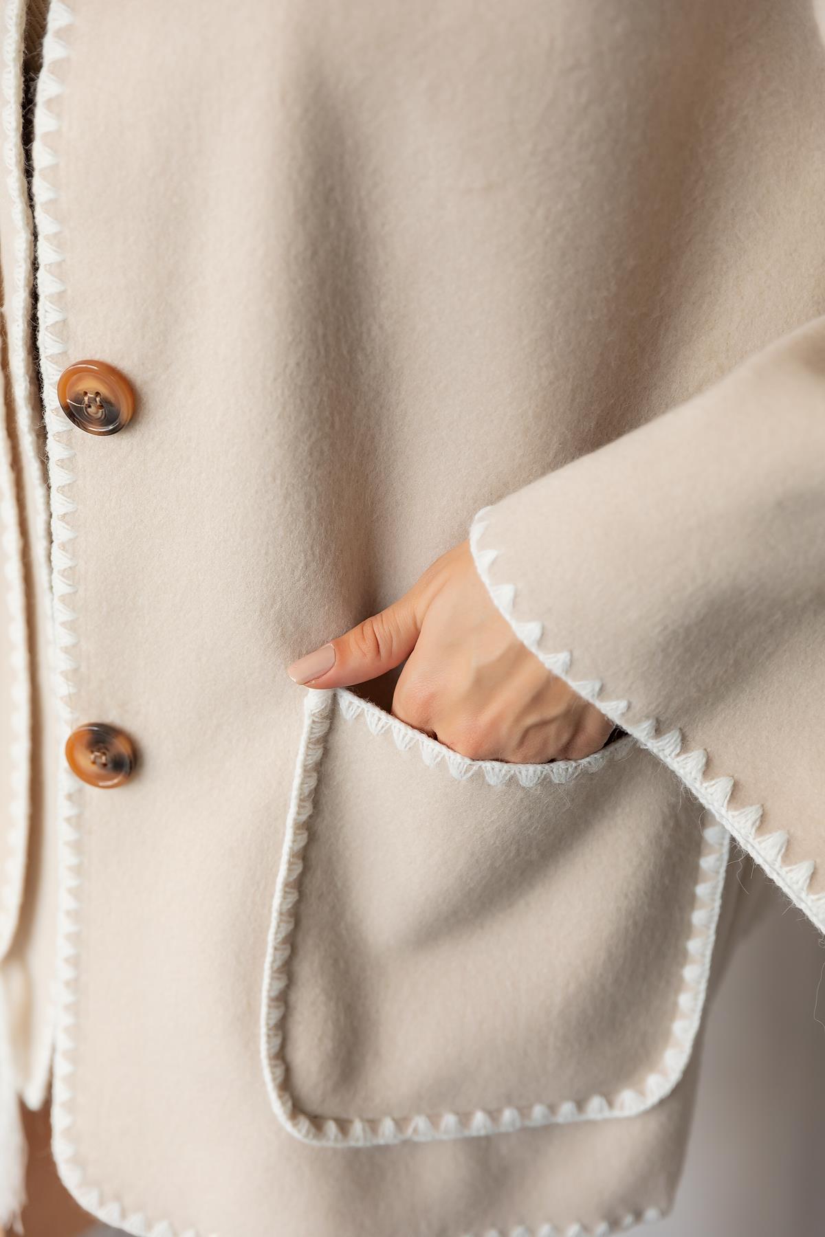 Embroidered Cashmere Jacket - CREAM