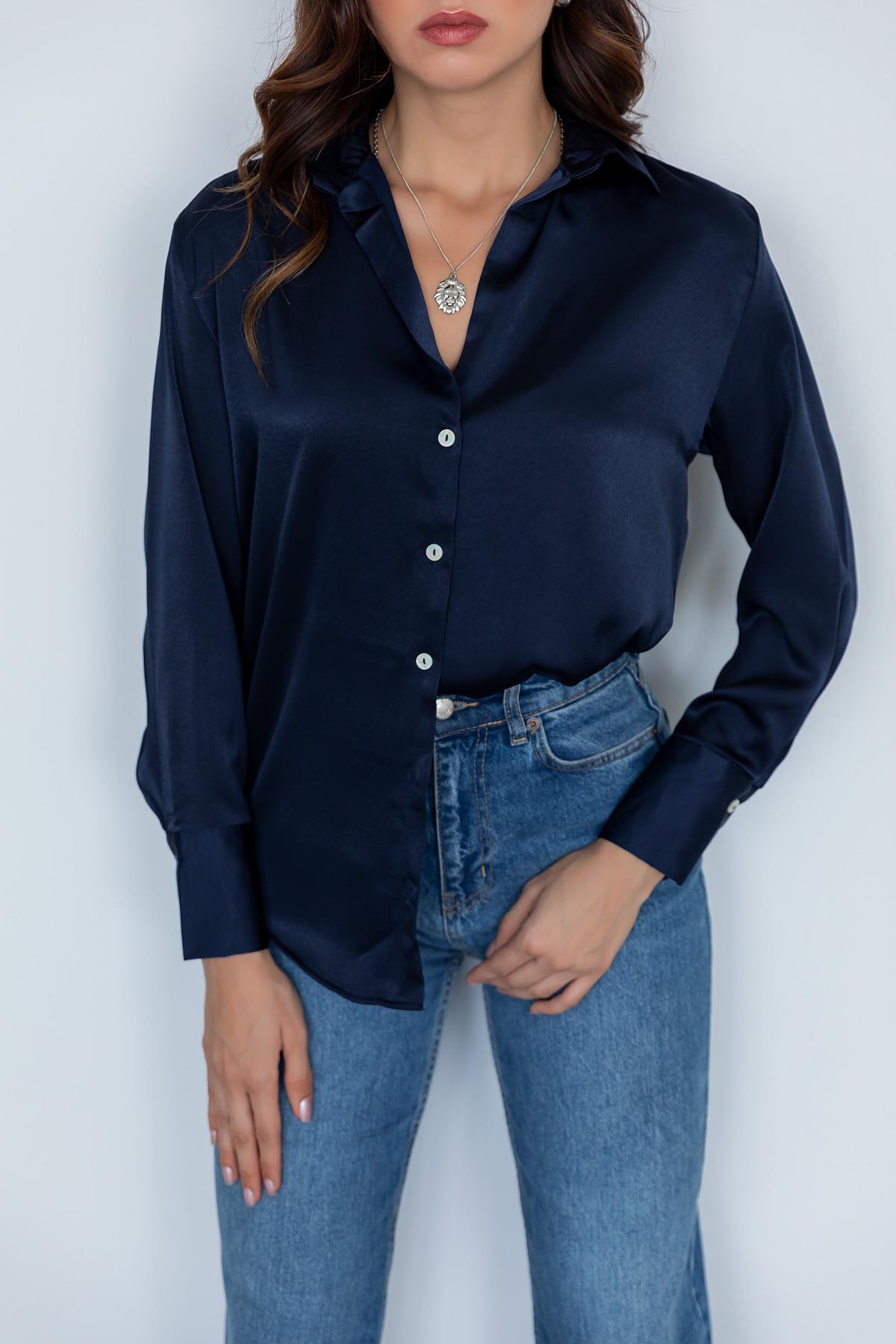 Satin Shirt - NAVY BLUE