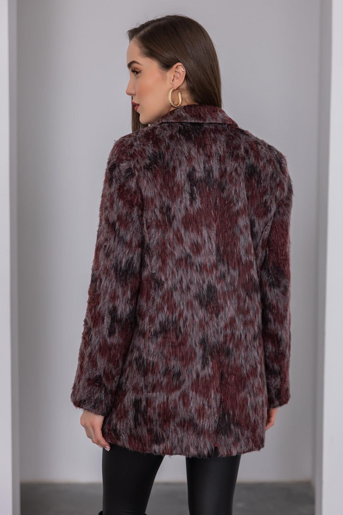 Hairy Jacquard Jacket - Dark red