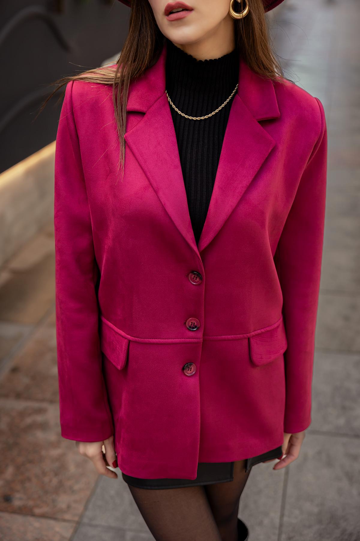 Buttoned Nubuck Jacket - DARK RED