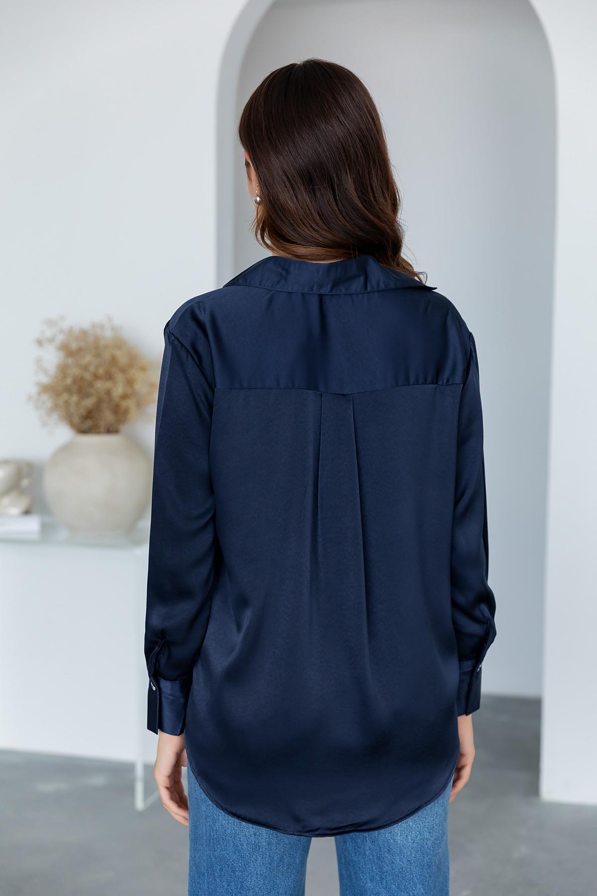 Satin Shirt - NAVY BLUE