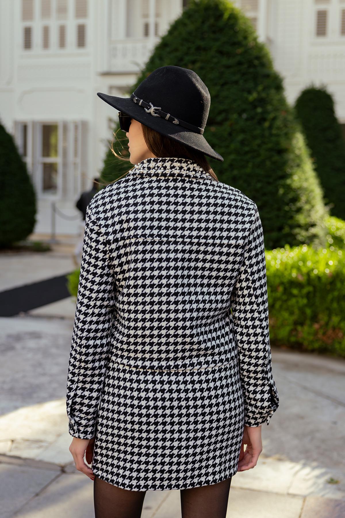 Pearl Embroidered Houndstooth Jacket - BLACK