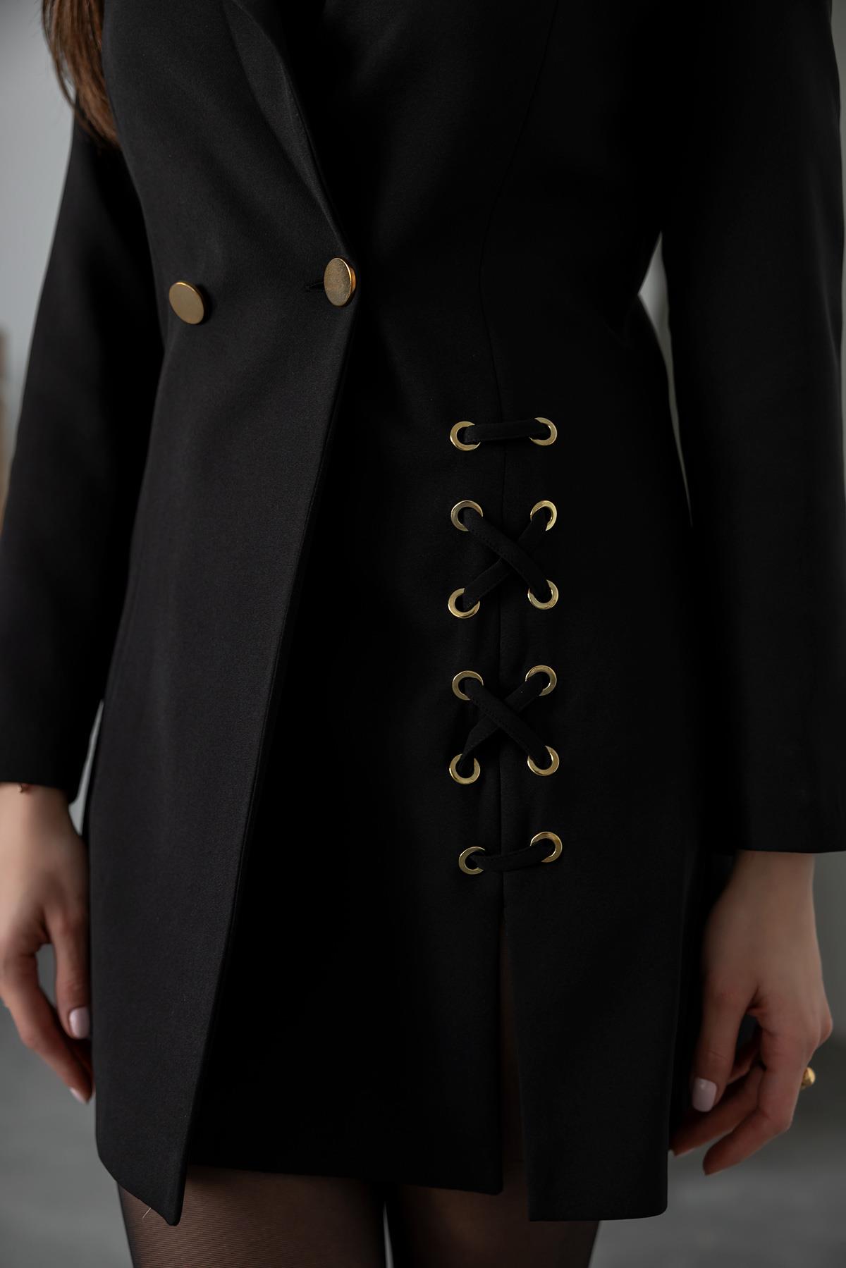 Eyelet Detail Jacket Dress - BLACK