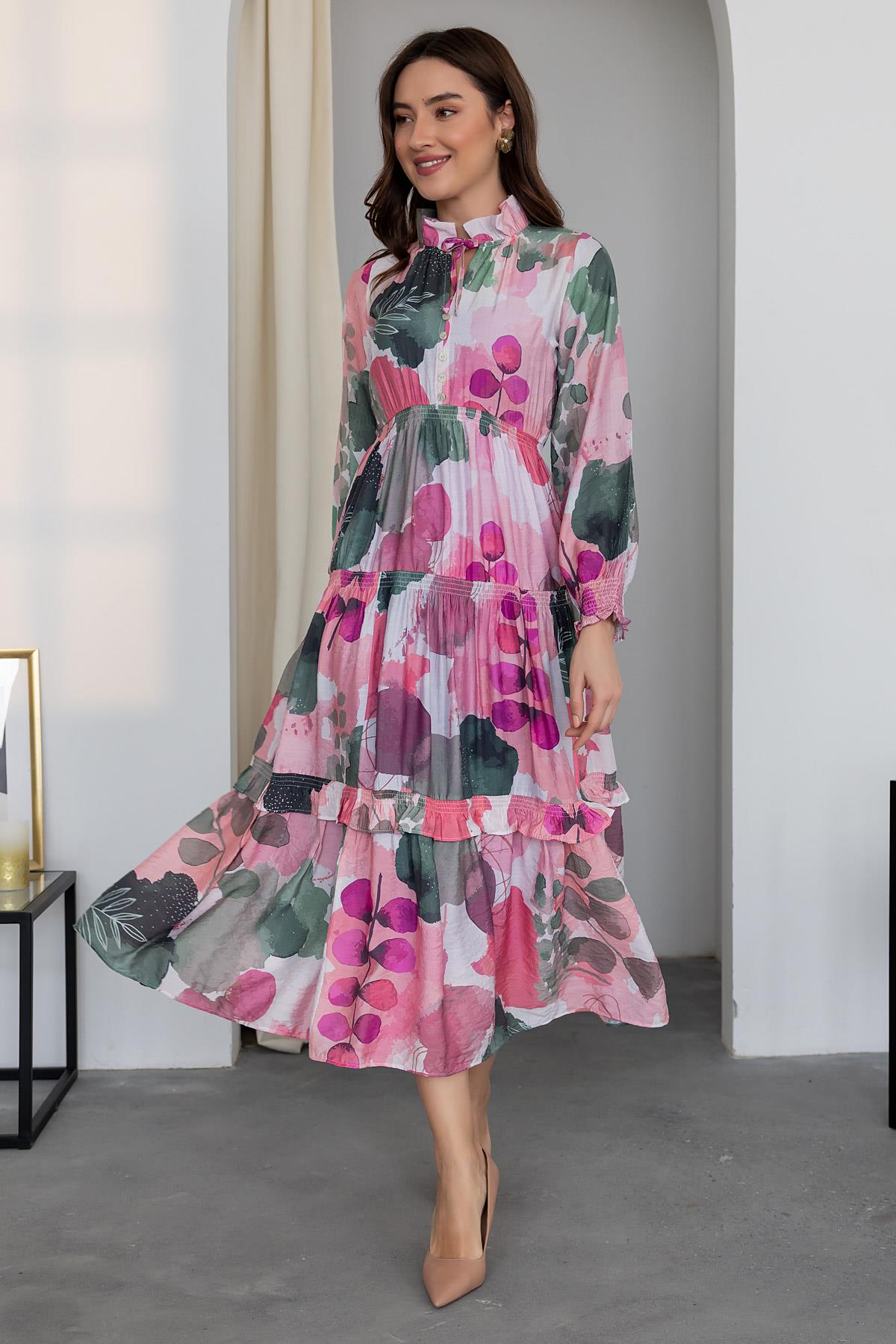 Tied Collar Patterned Dress - PUDRA