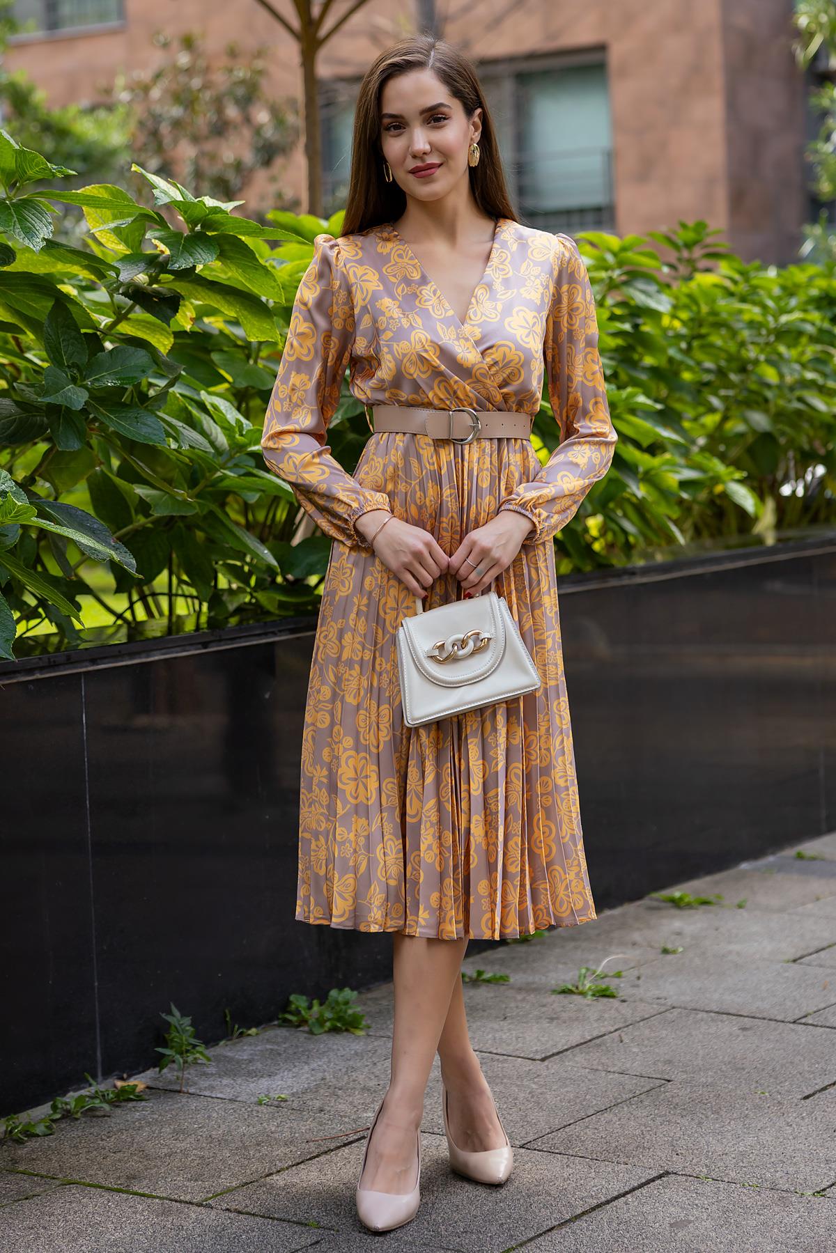 Floral Midi Dress - MUSTARD