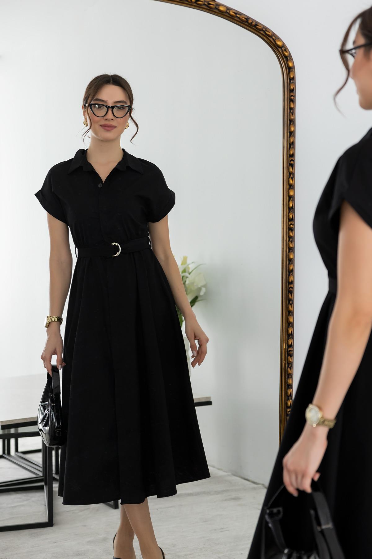 Poplin Shirt Dress - BLACK