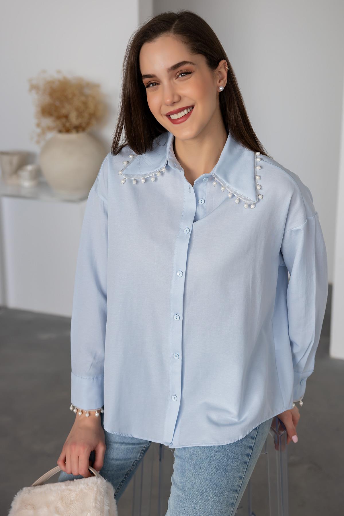 Pearl Poplin Shirt - BABY BLUE