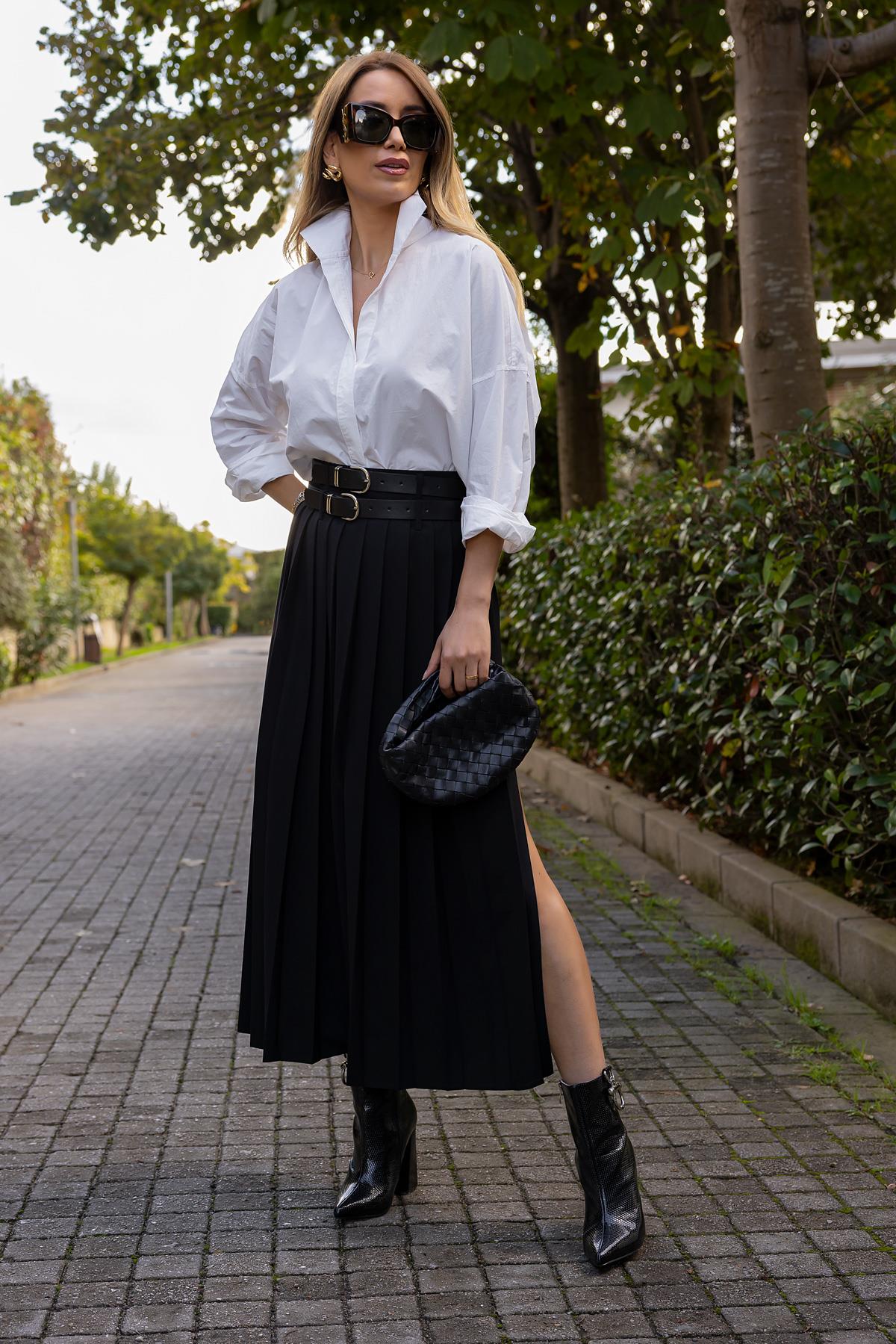 Belted Pleated Skirt - BLACK