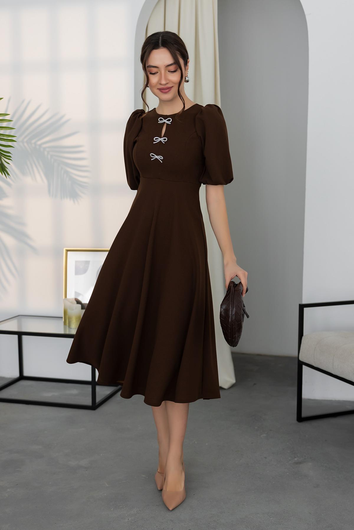 Midi Length Dress - BROWN