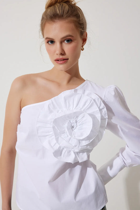Premium Design Blouse with White Floral Accessories