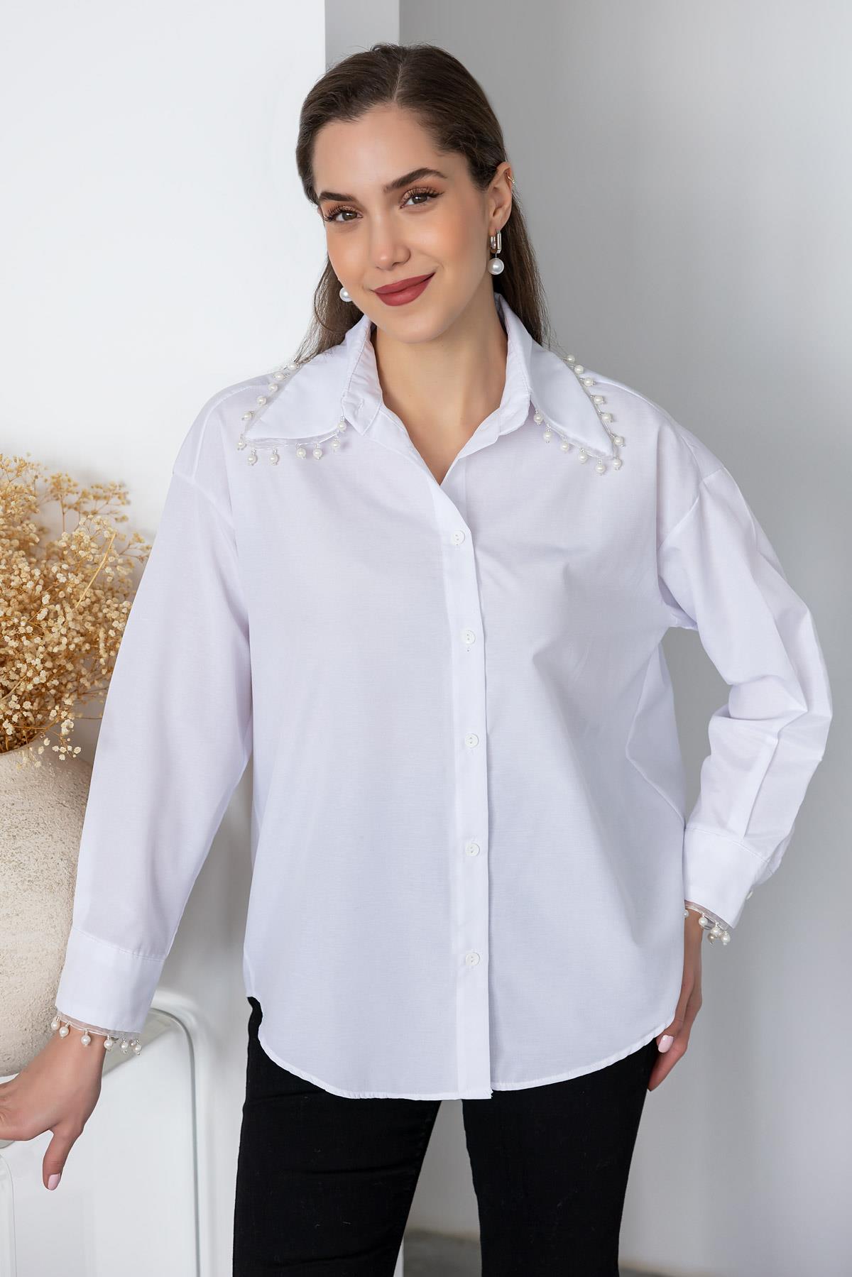 Pearl Poplin Shirt - WHITE