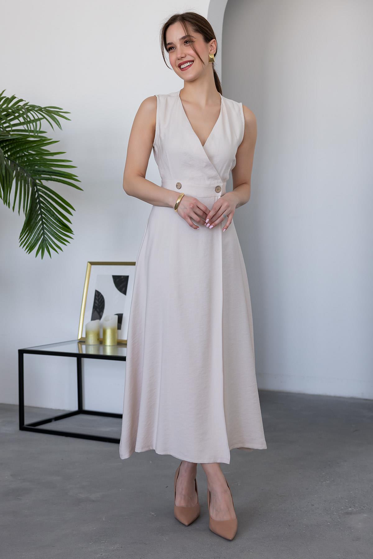 Linen Wrap Dress - STONE