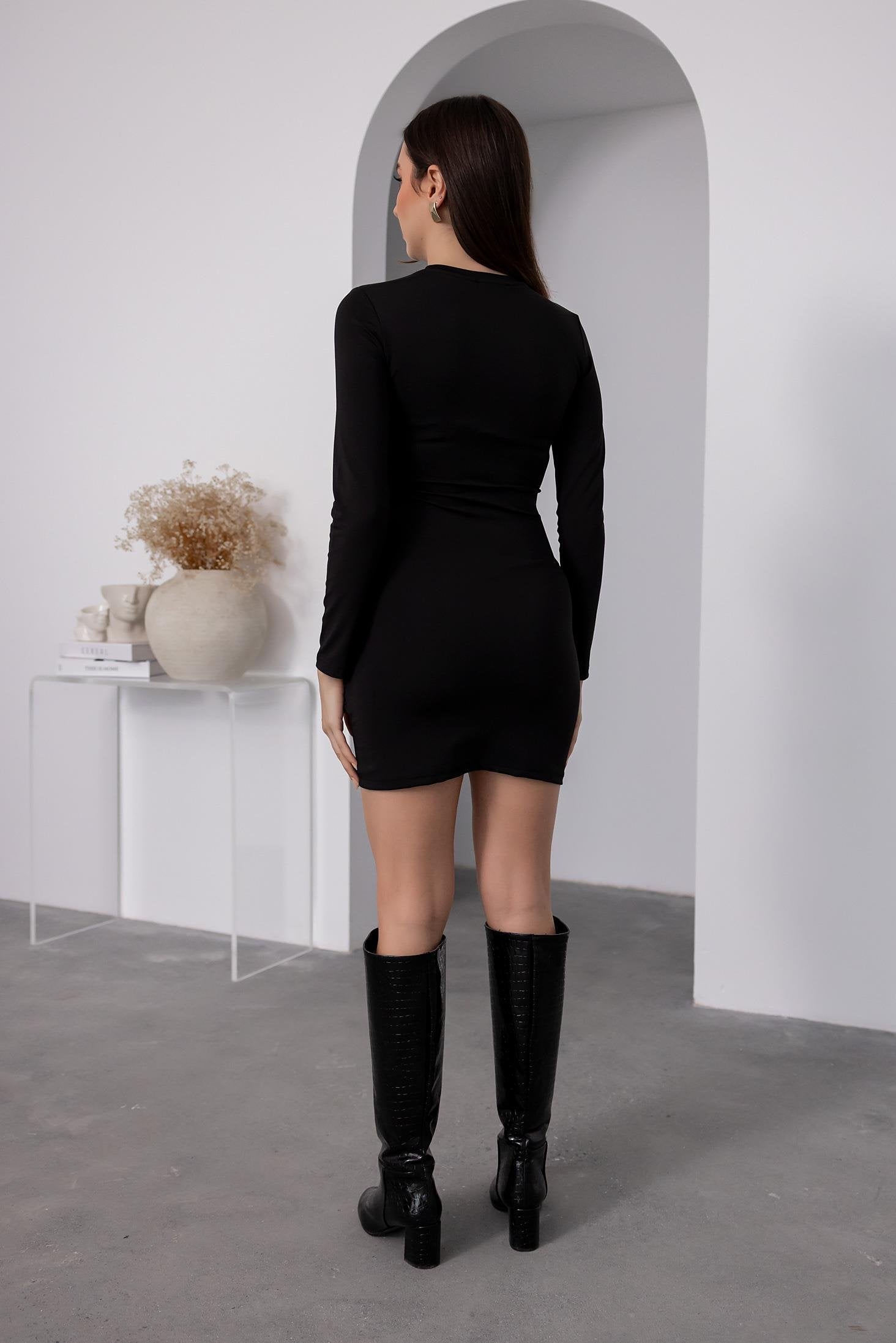 Waist Buckle Mini Dress - BLACK