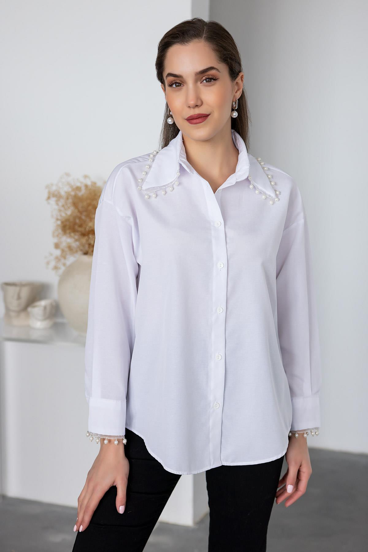 Pearl Poplin Shirt - WHITE