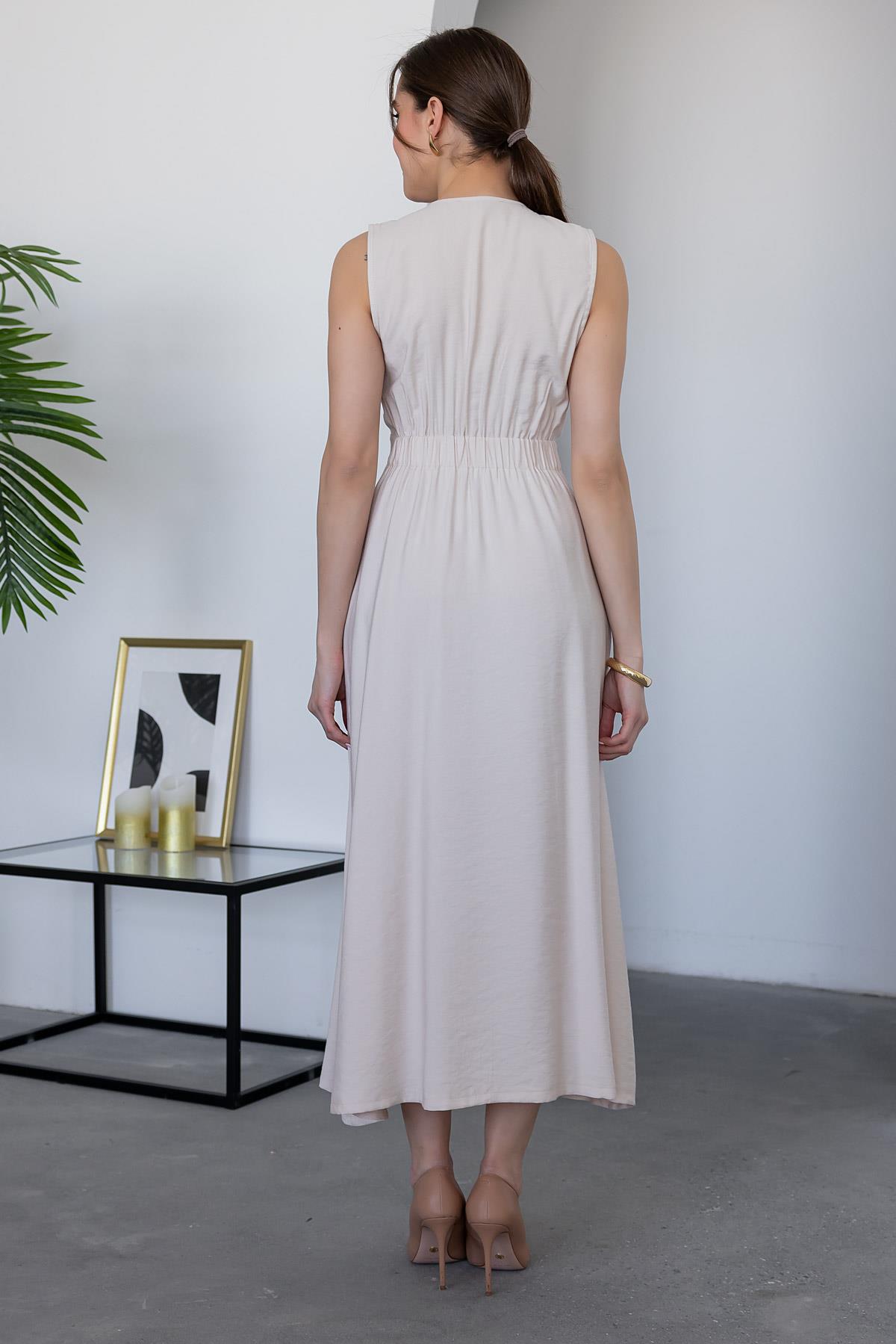 Linen Wrap Dress - STONE