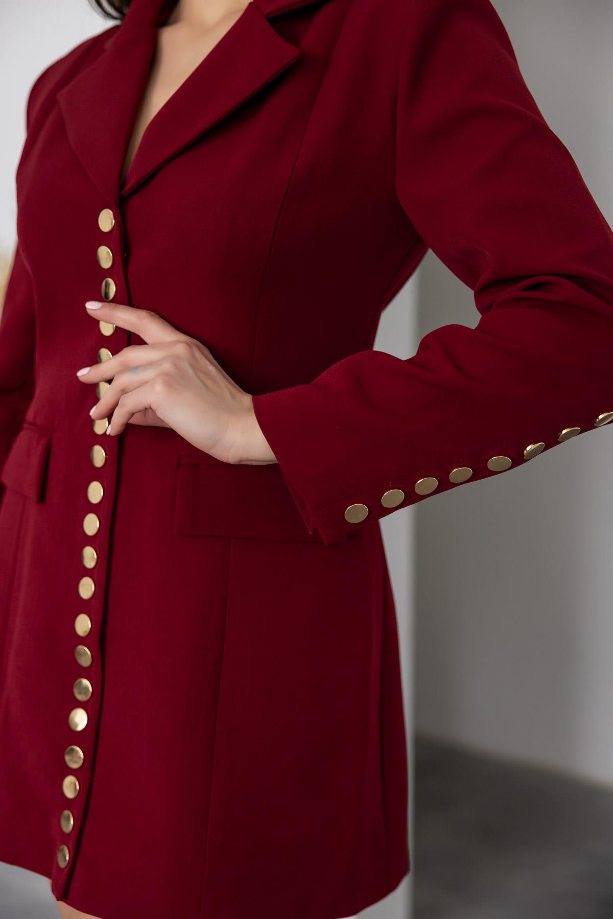 Gold Buttoned Jacket Dress - CLARET Red