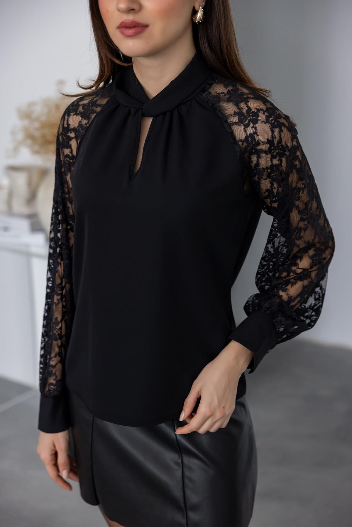 Lace Sleeve Detail Blouse - BLACK