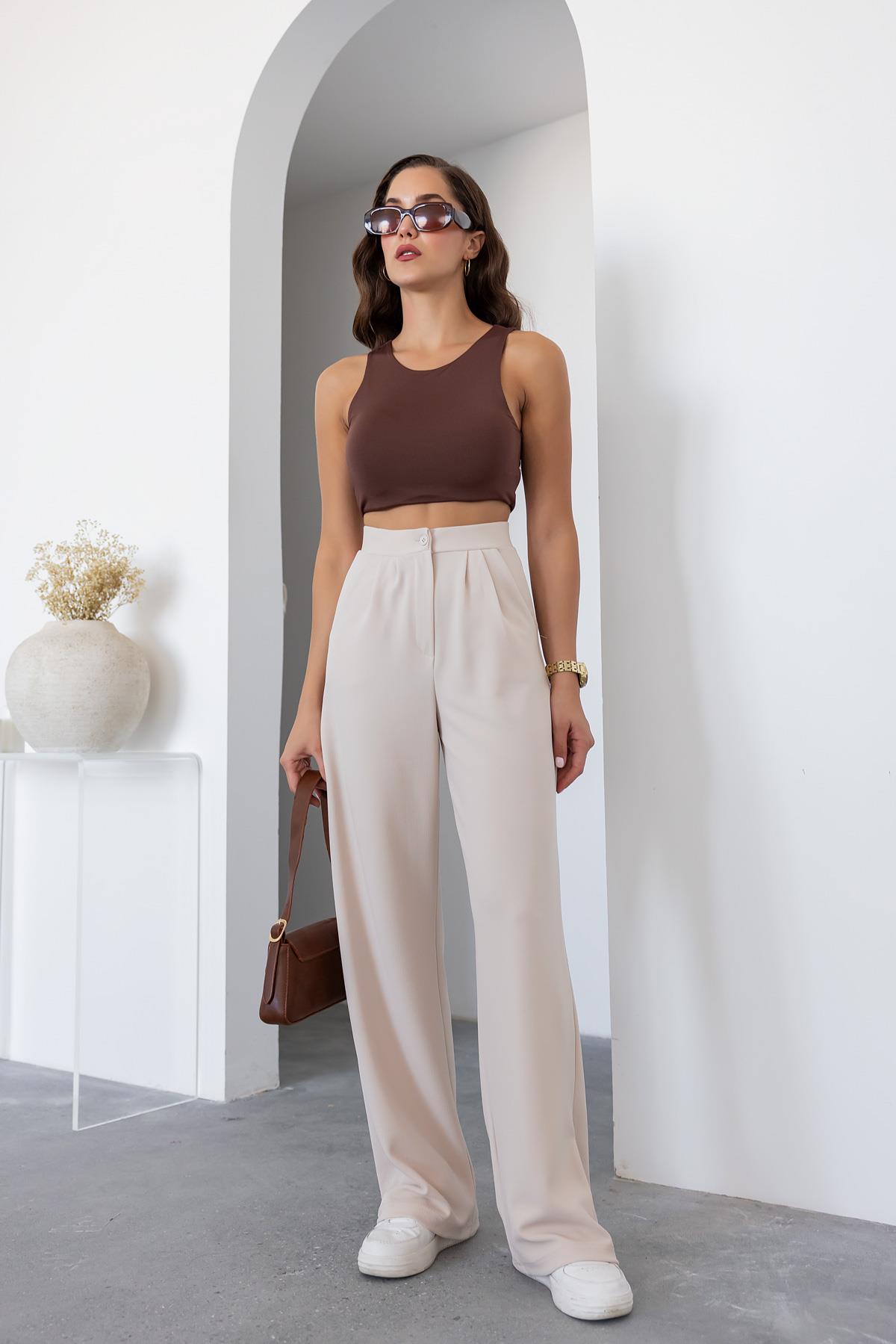 Palazzo Pants with Pockets - CREAM