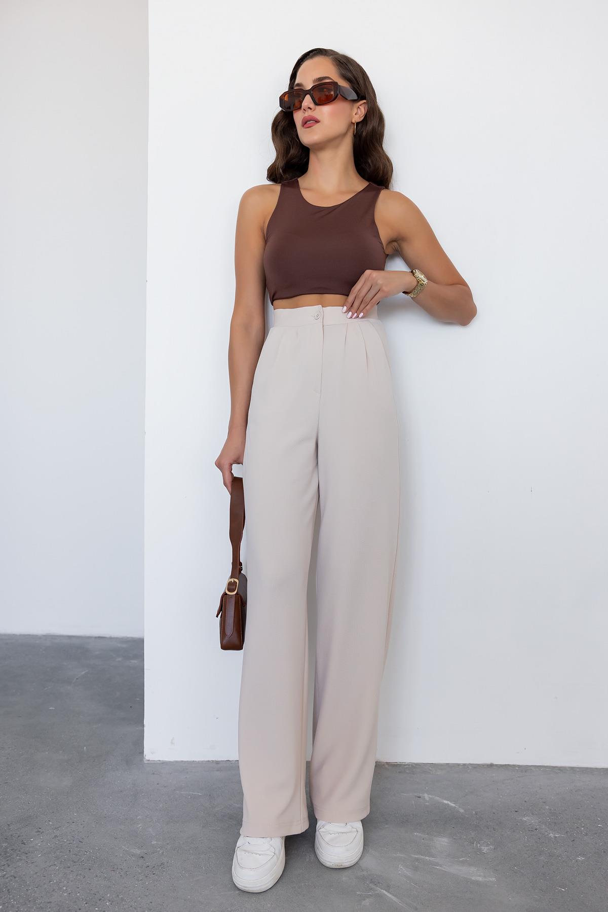 Palazzo Pants with Pockets - CREAM