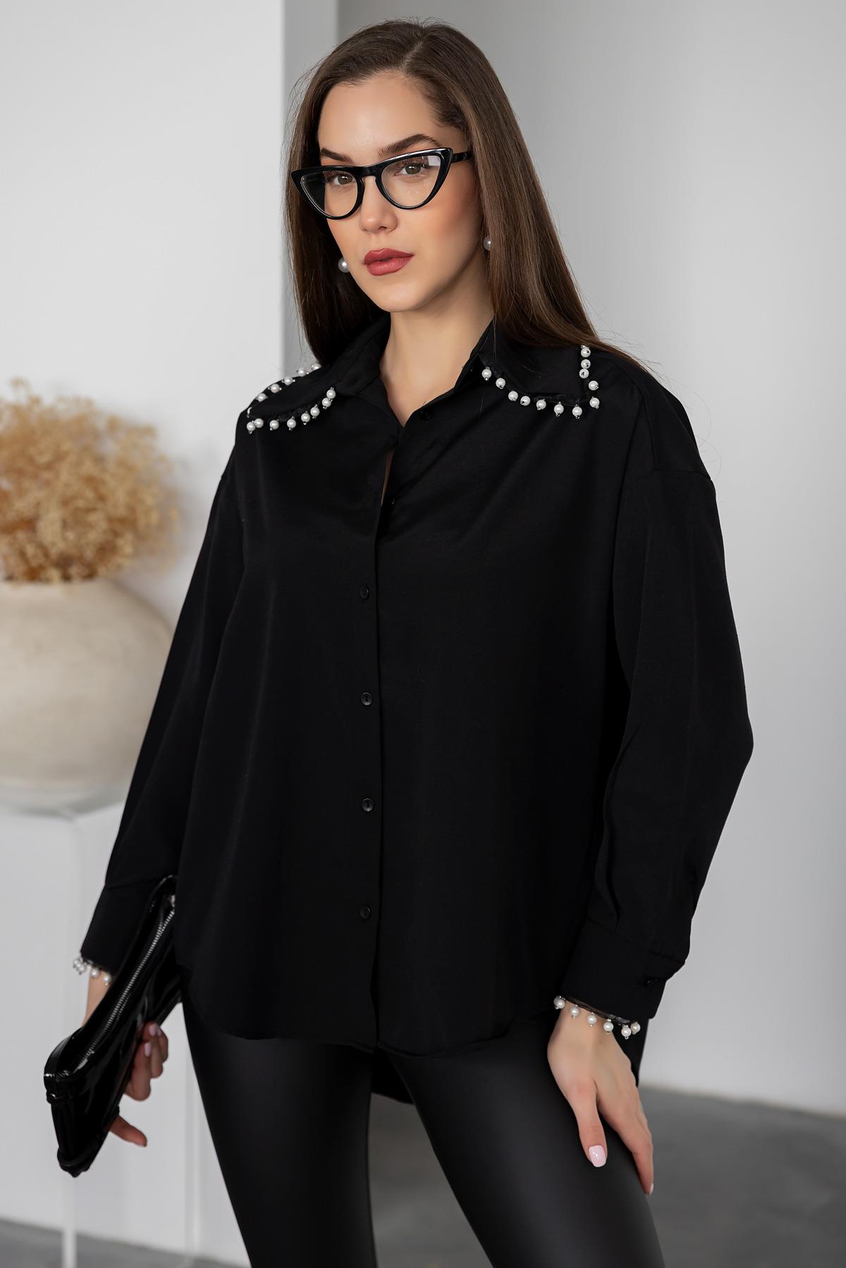 Pearl Poplin Shirt - BLACK