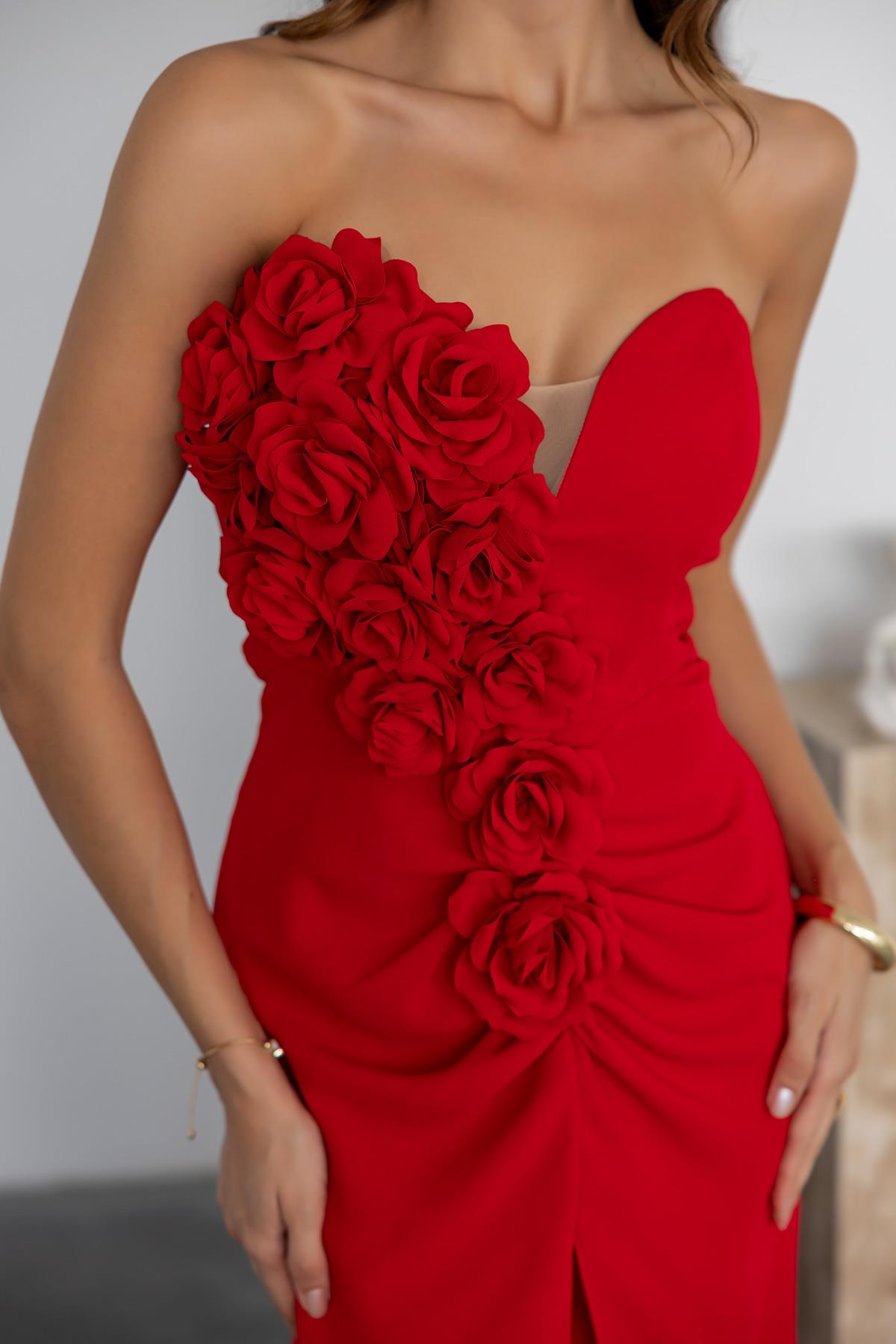 Strapless Chest Design Evening Dress - RED