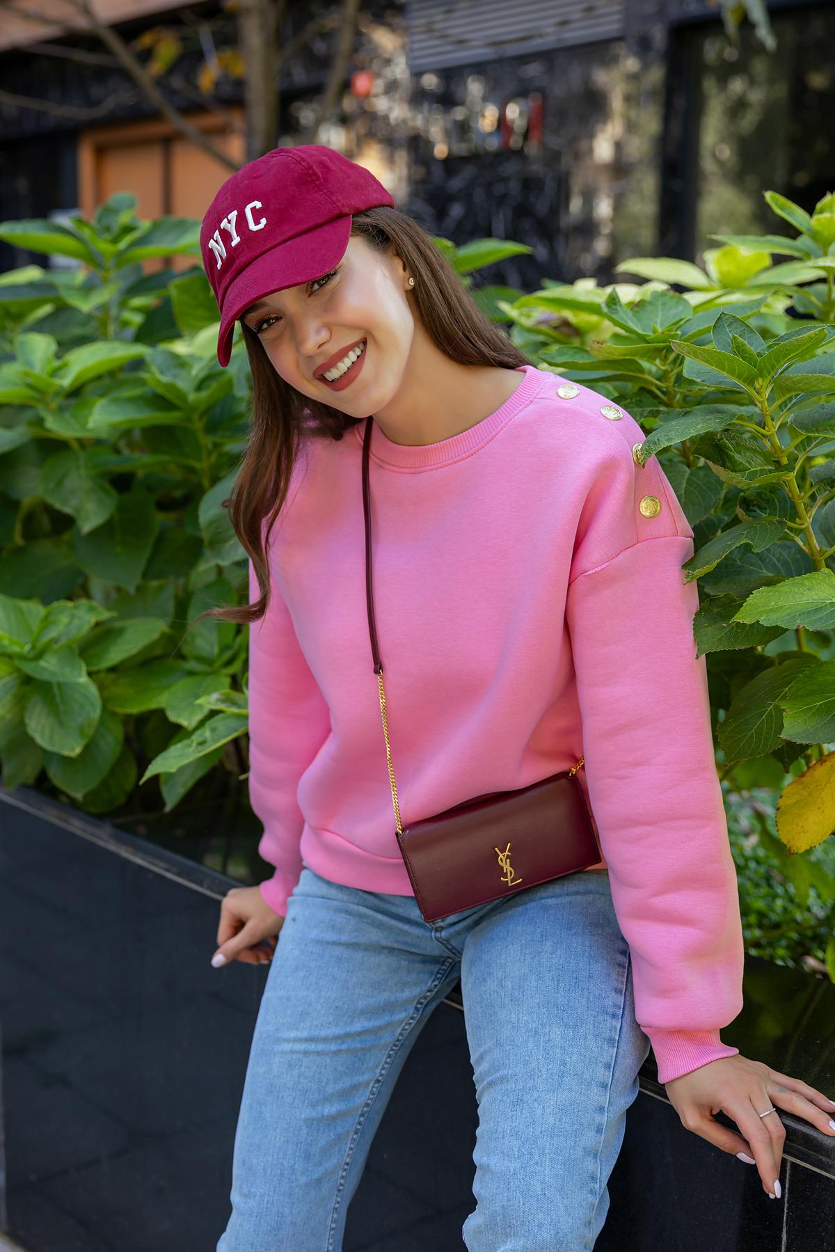 Shoulder Button Sweatshirt - PINK