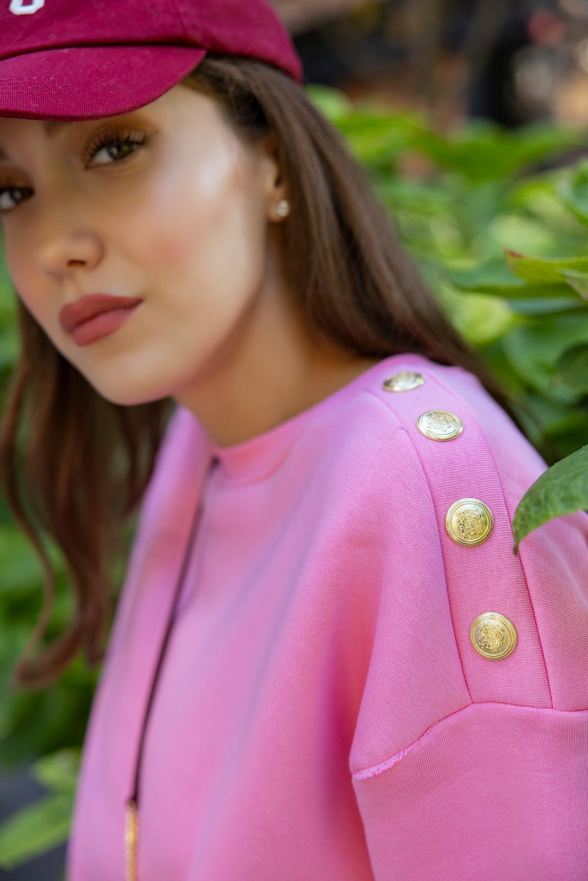 Shoulder Button Sweatshirt - PINK