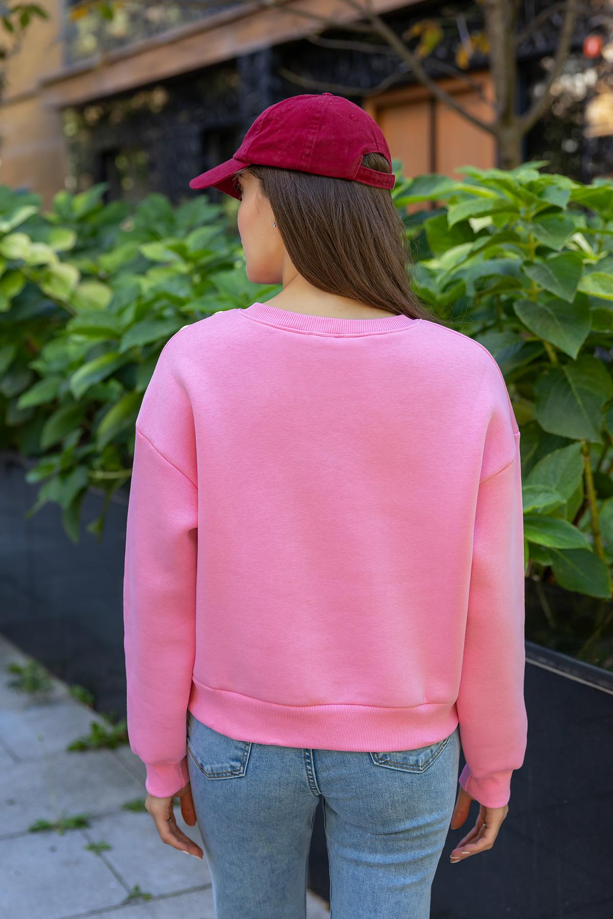 Shoulder Button Sweatshirt - PINK