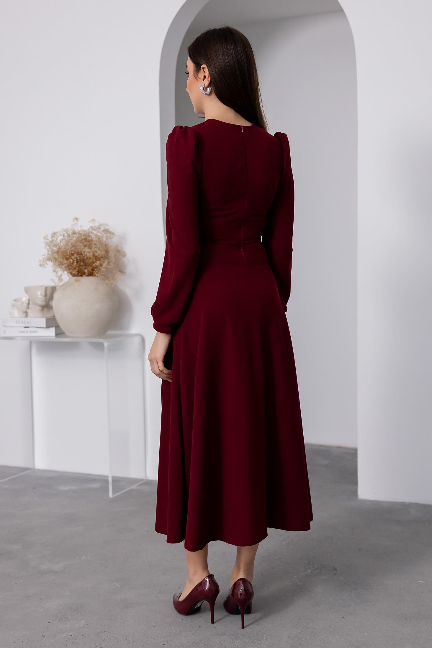 Waist Buckle Midi Dress - CLARET RED