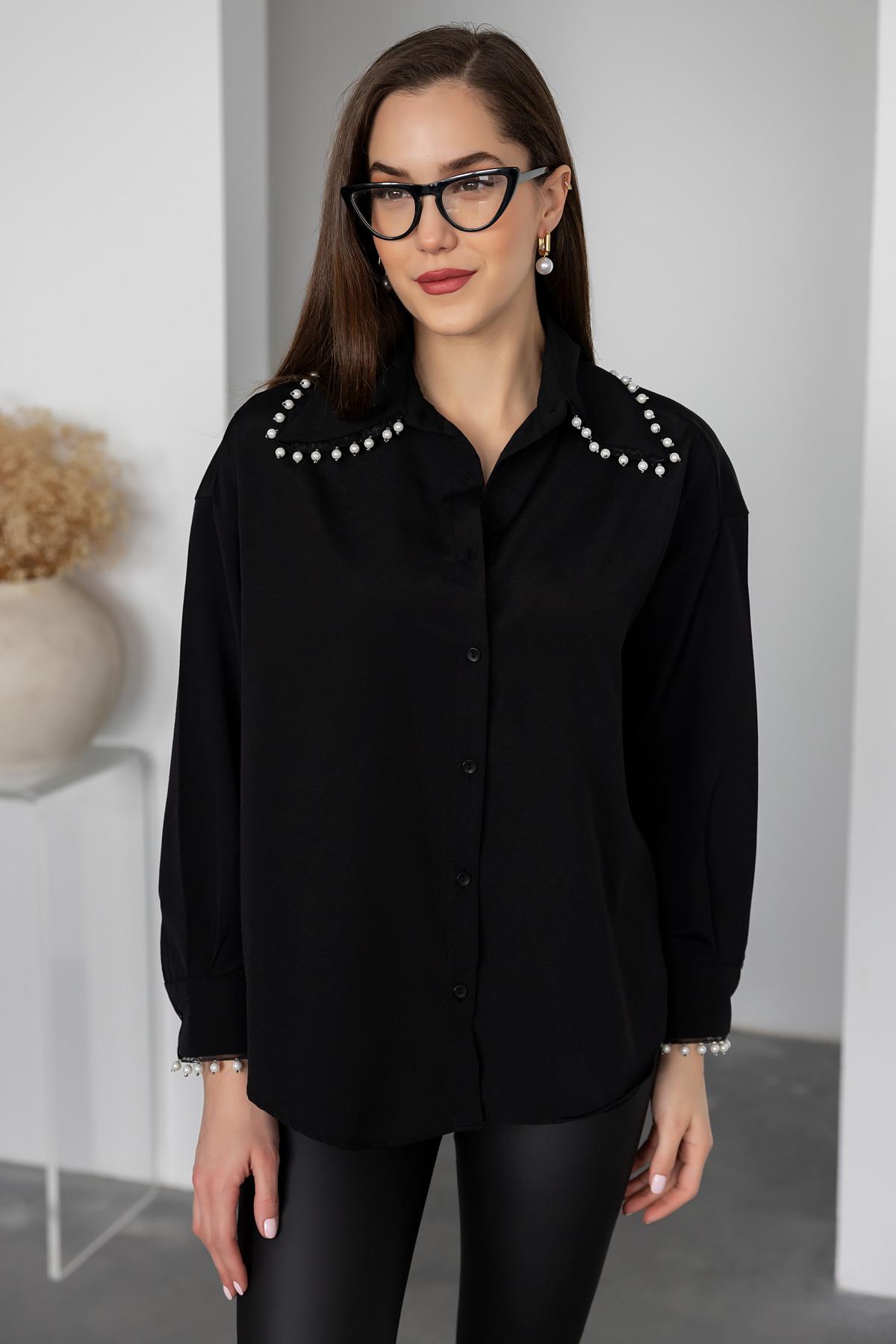 Pearl Poplin Shirt - BLACK