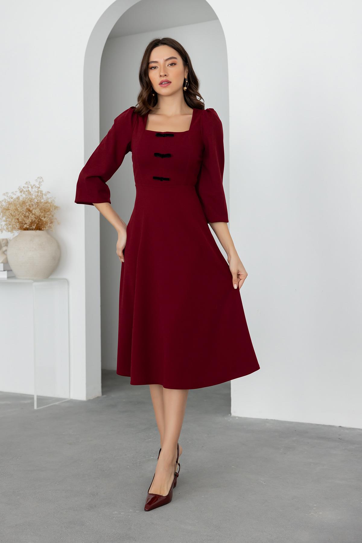 Ribbon Detail Midi Dress - Claret Red