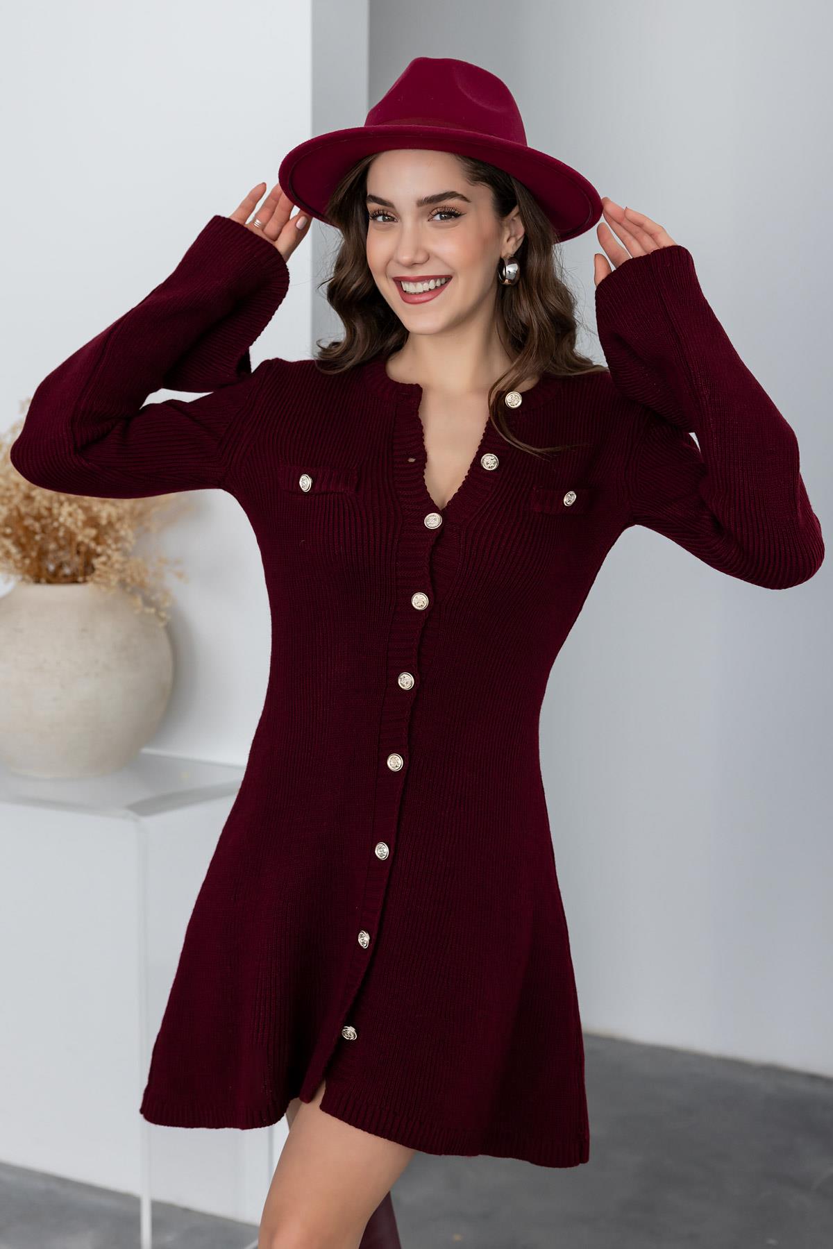 Spanish Sleeve Knit Dress - DARK RED