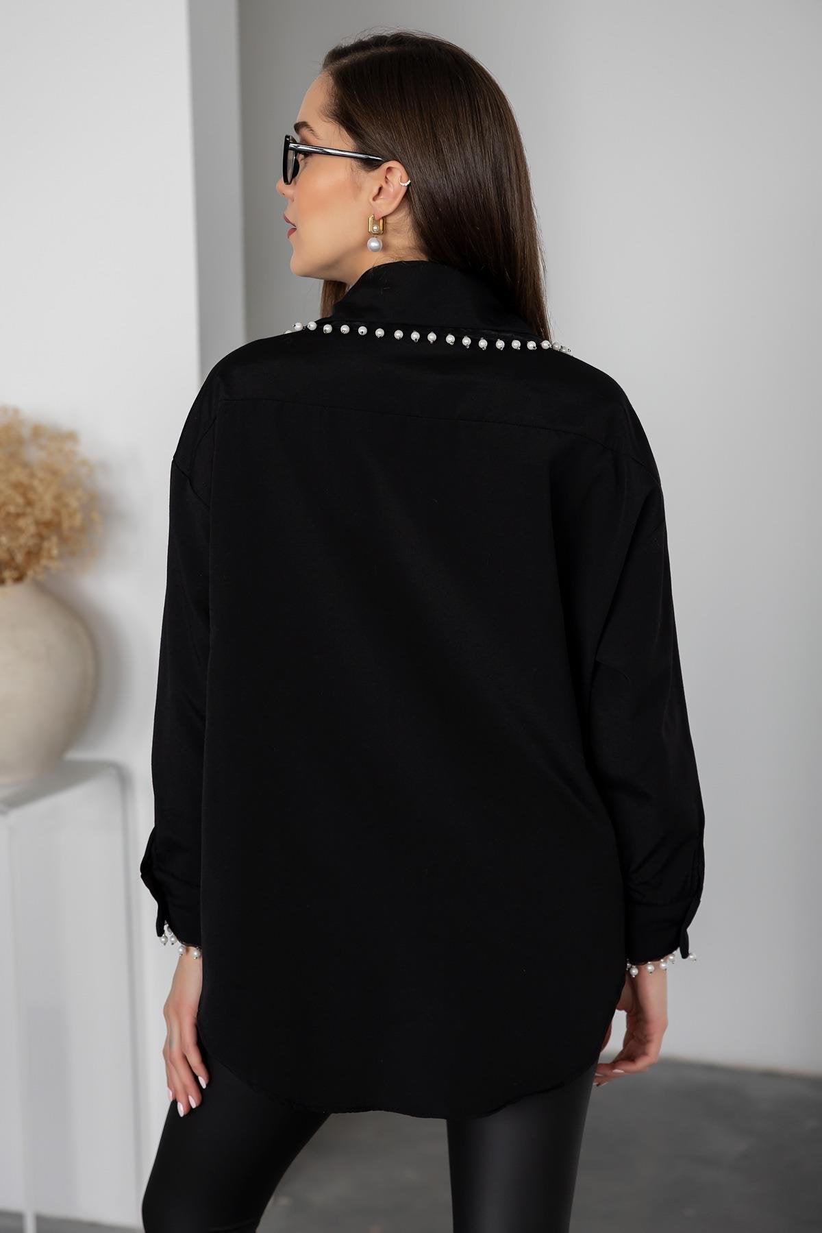 Pearl Poplin Shirt - BLACK