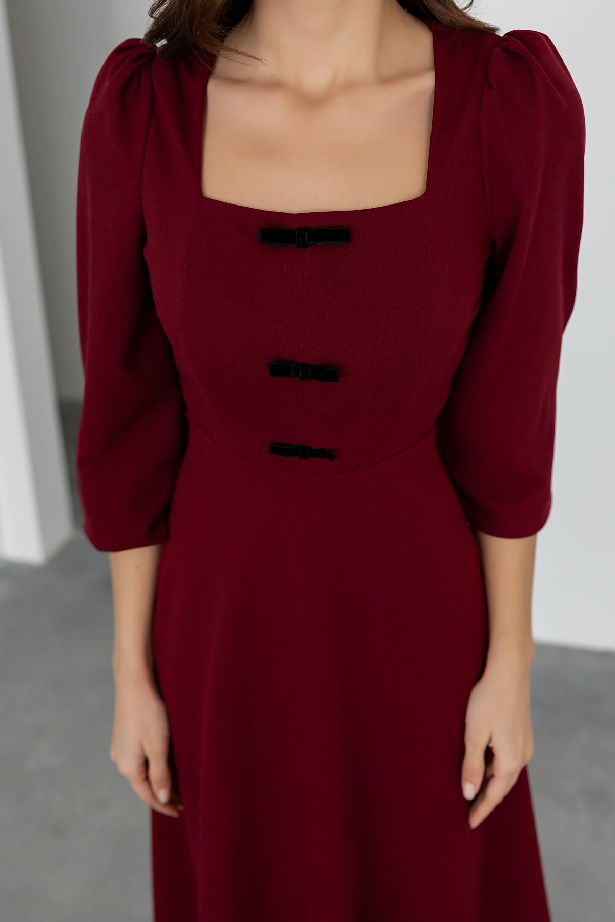 Ribbon Detail Midi Dress - Claret Red