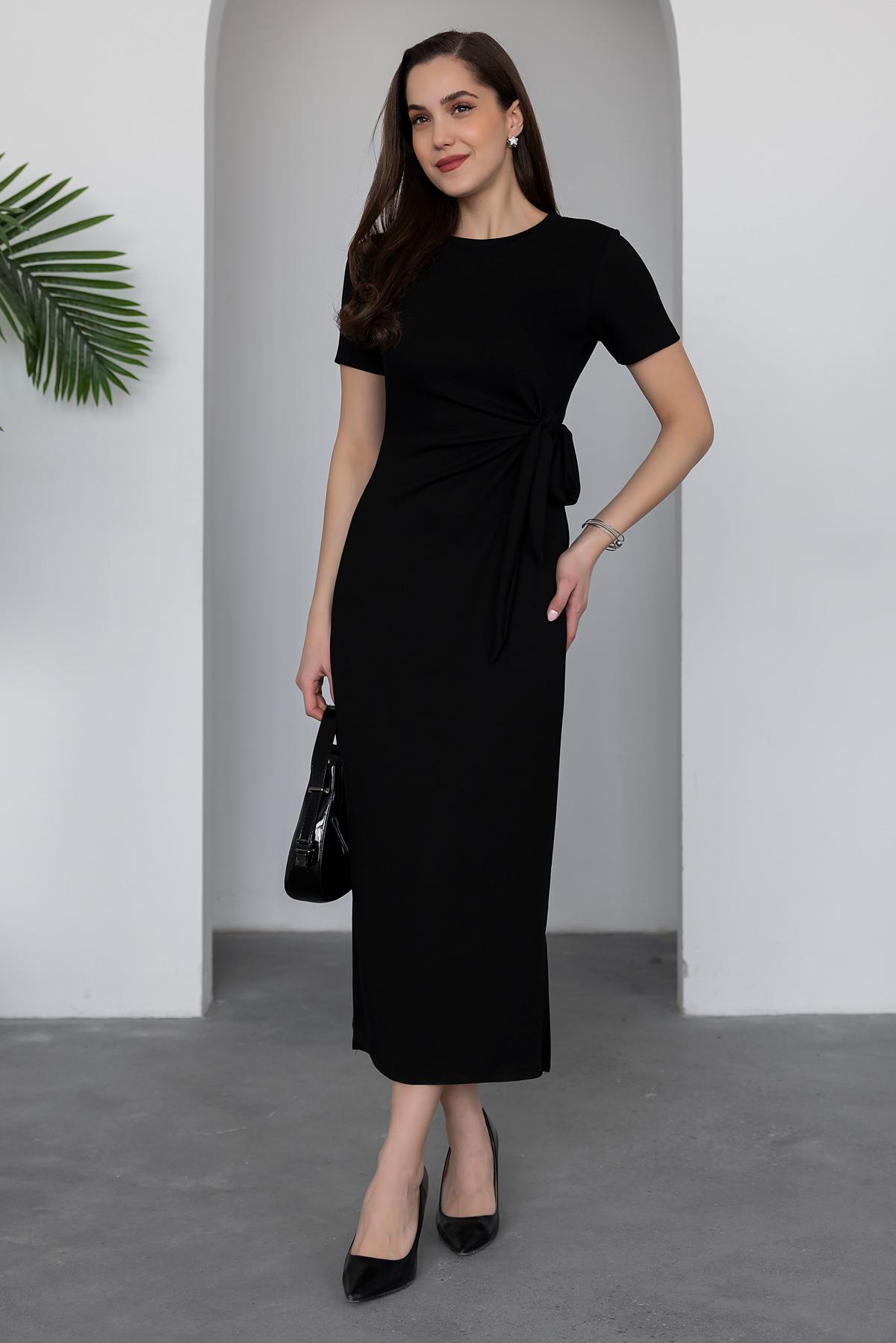 Side Tie Modal Dress - BLACK