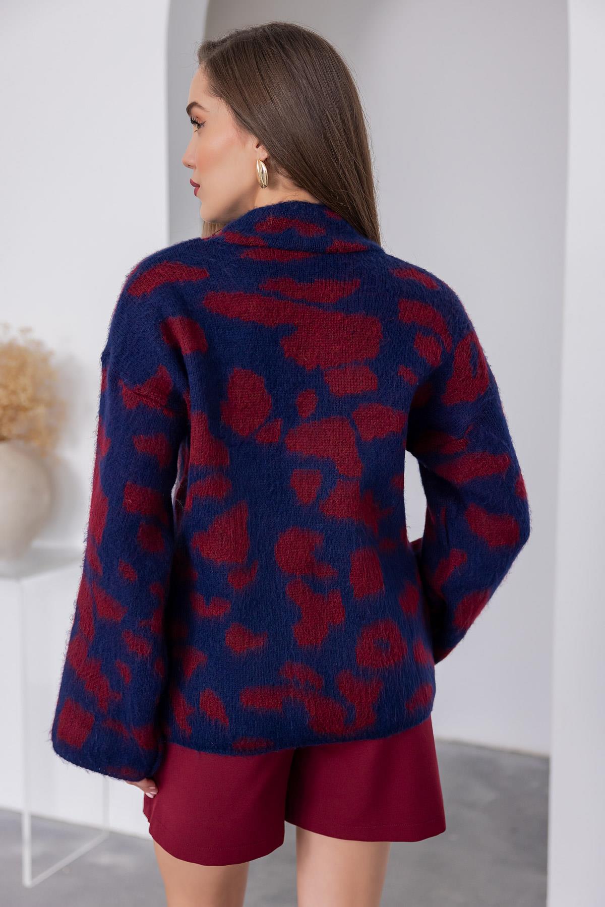 Patterned Half Fisherman Sweater - DARK BLUE