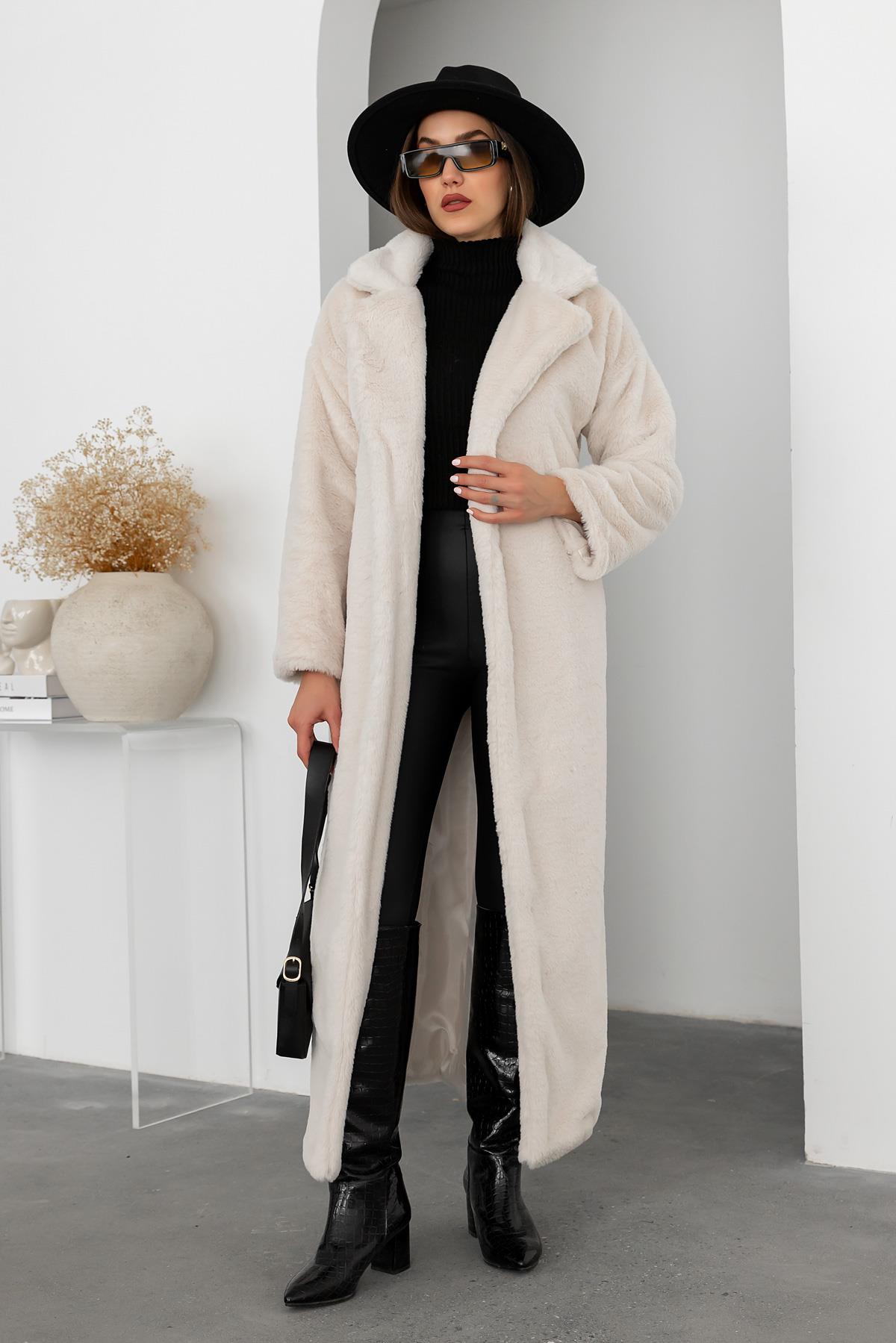 Belted Plush Coat - CREAM