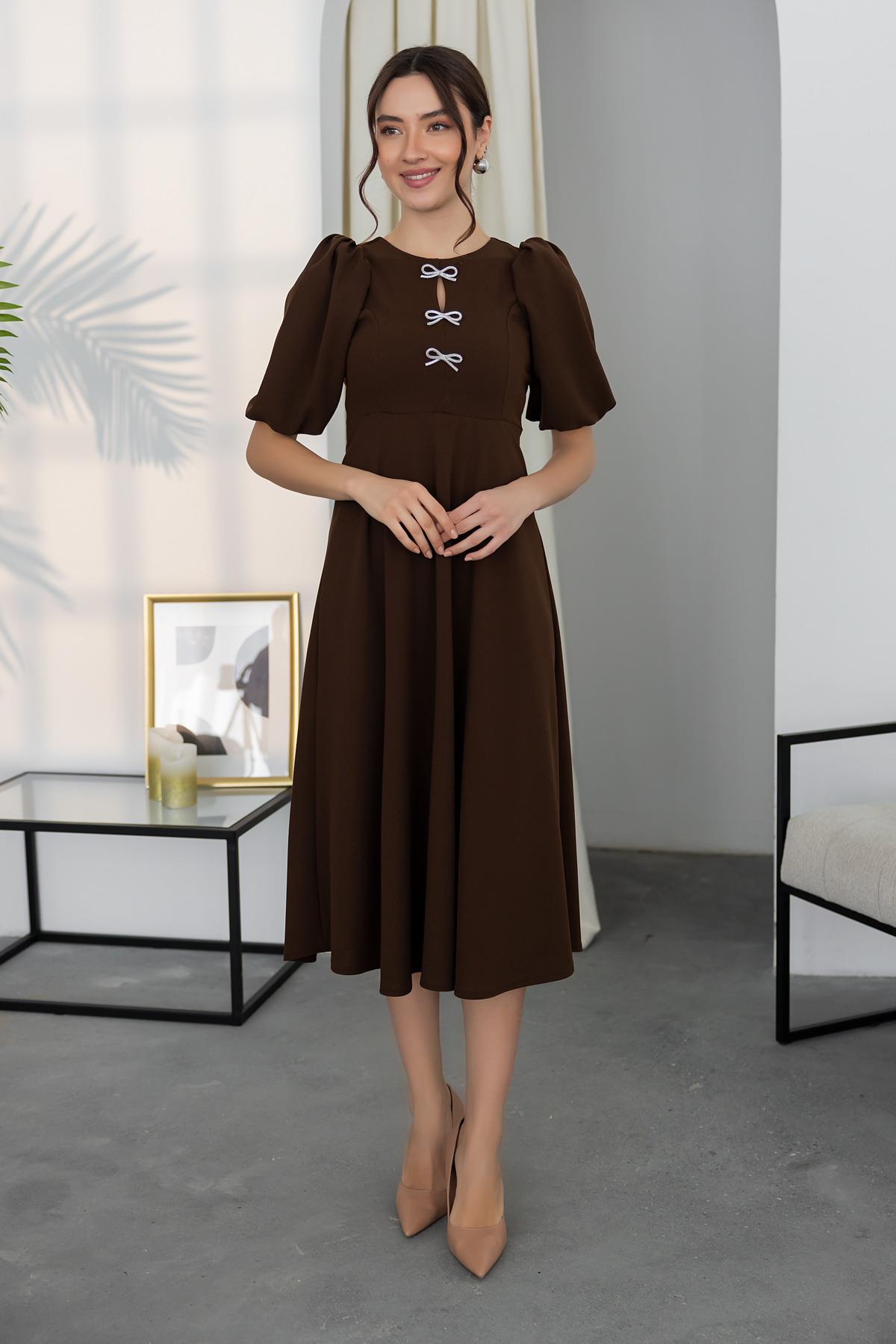 Midi Length Dress - BROWN