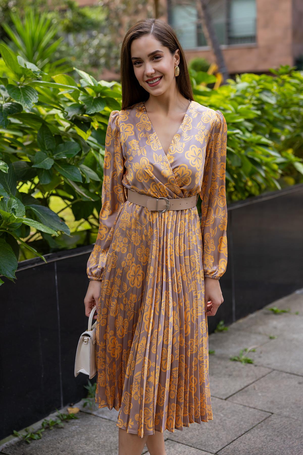 Floral Midi Dress - MUSTARD