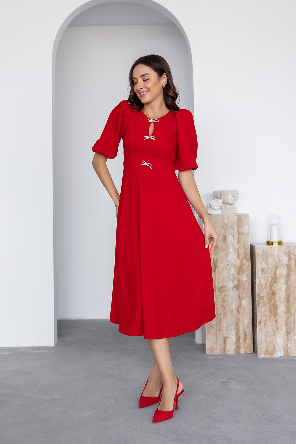 Midi Length Dress - RED