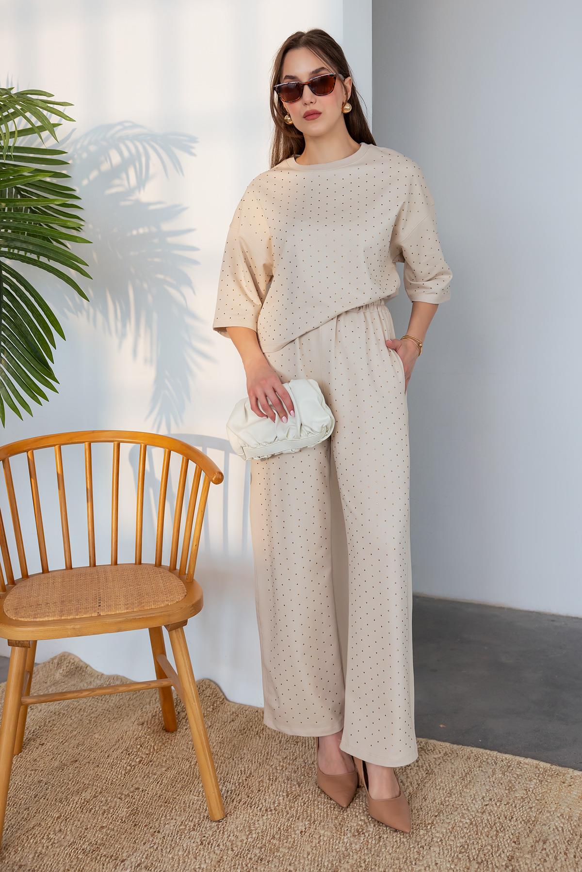 Stone Printed Suit - CREAM