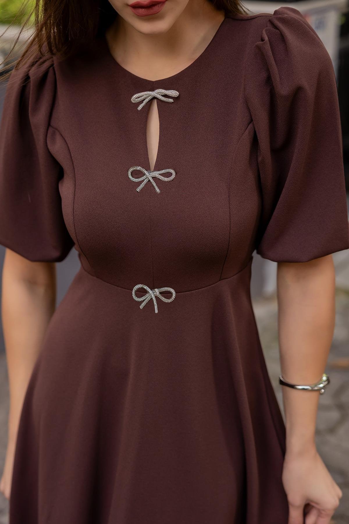 Midi Length Dress - BROWN