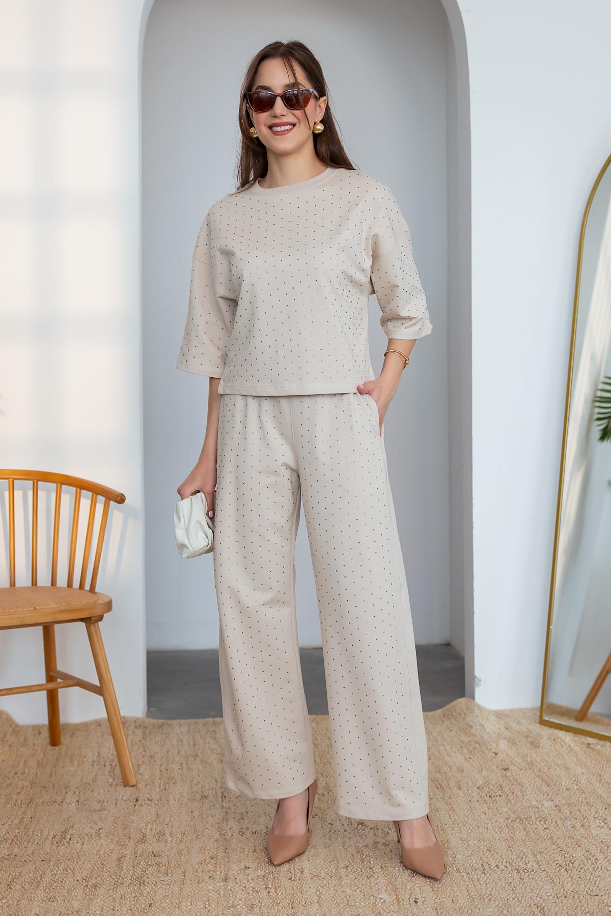 Stone Printed Suit - CREAM