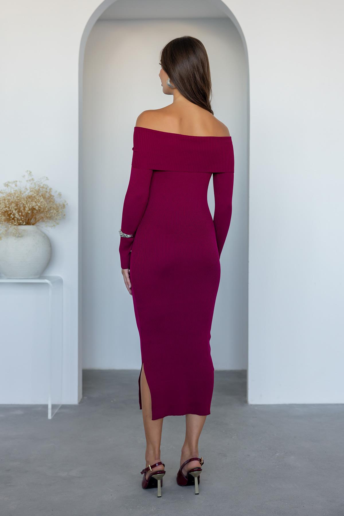 Neck Detail Knitted Dress - DARK RED