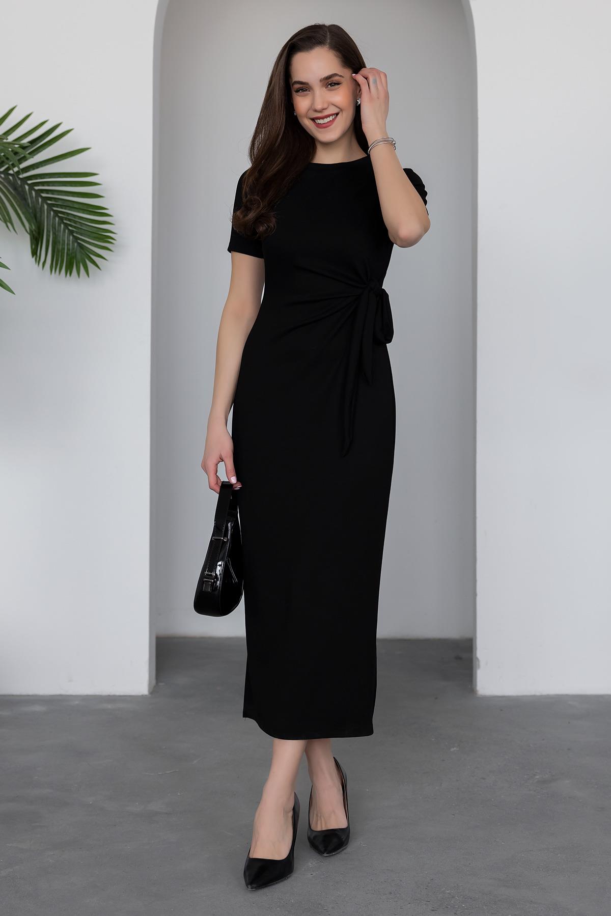 Side Tie Modal Dress - BLACK