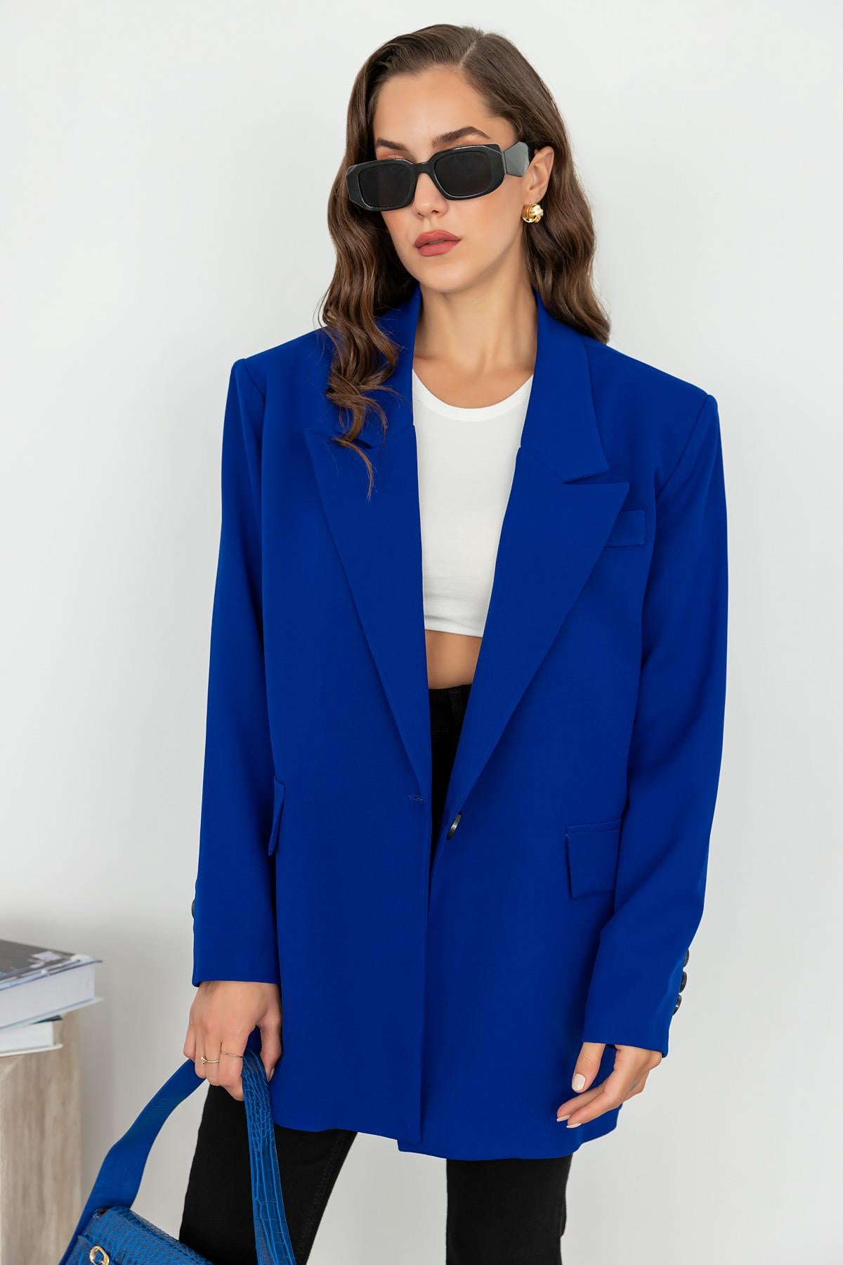 Classic Single-Button Jacket - dark blue